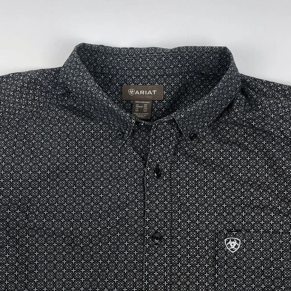 Ariat Men’s 3XL Black Gray Geometric Button Down Long Sleeve Plaid Western